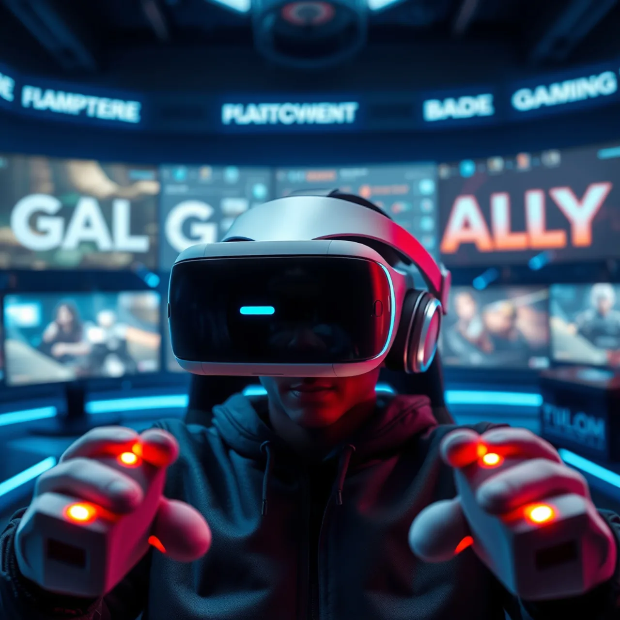 Jovem usando PSVR2, suando, faz agachamento com controlador em mãos e halteres ao fundo