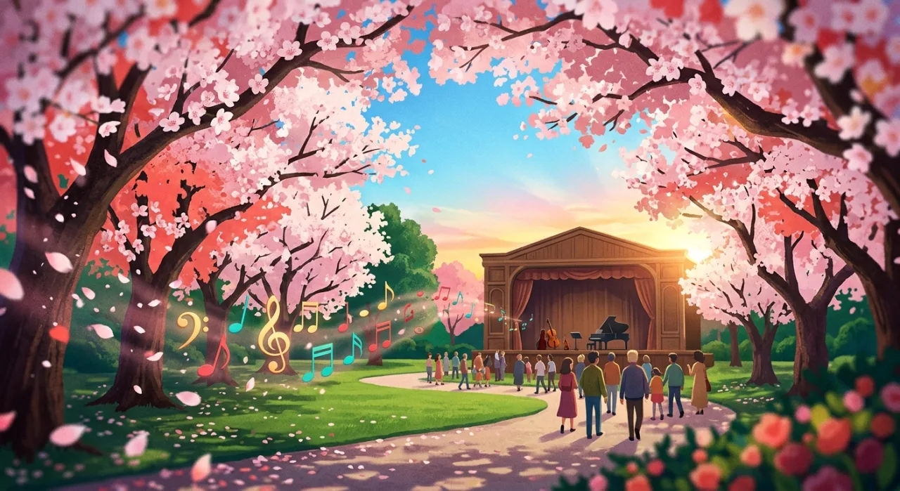 Tsuna e os Vongola em cena com pétalas de sakura ao fundo, título “Sakura addiction” aparece na tela