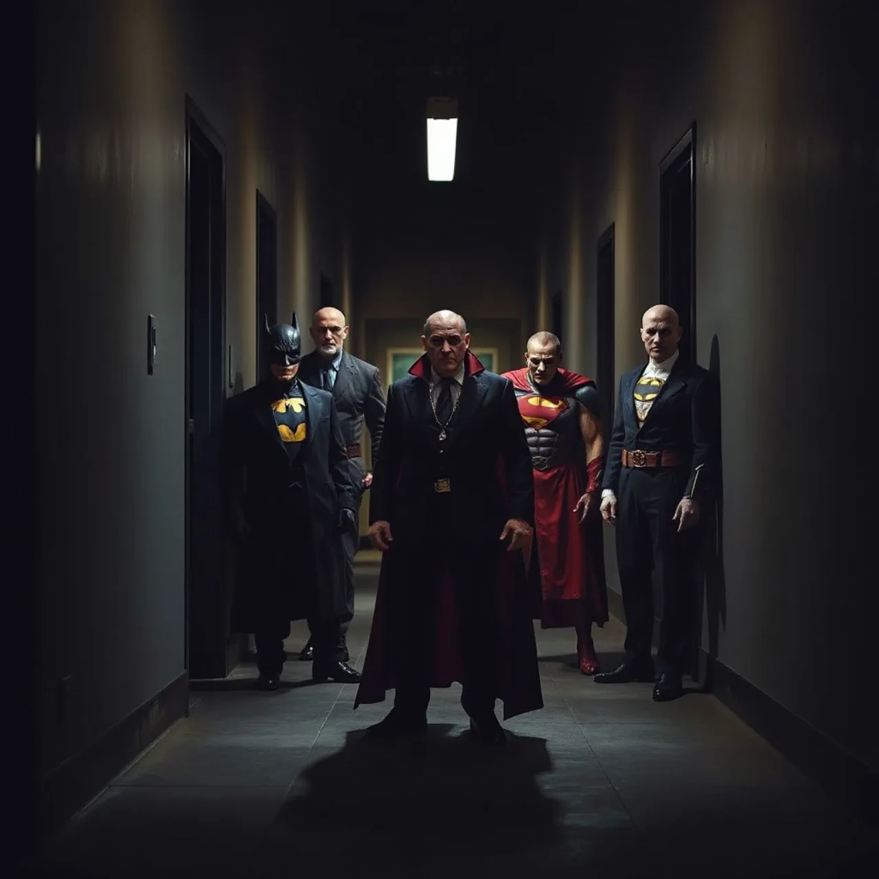 Sabretooth, Goblin Verde, Caveira Vermelha, Thanos e Doutor Destino aparecem em destaque, cada um em pose ameaçadora