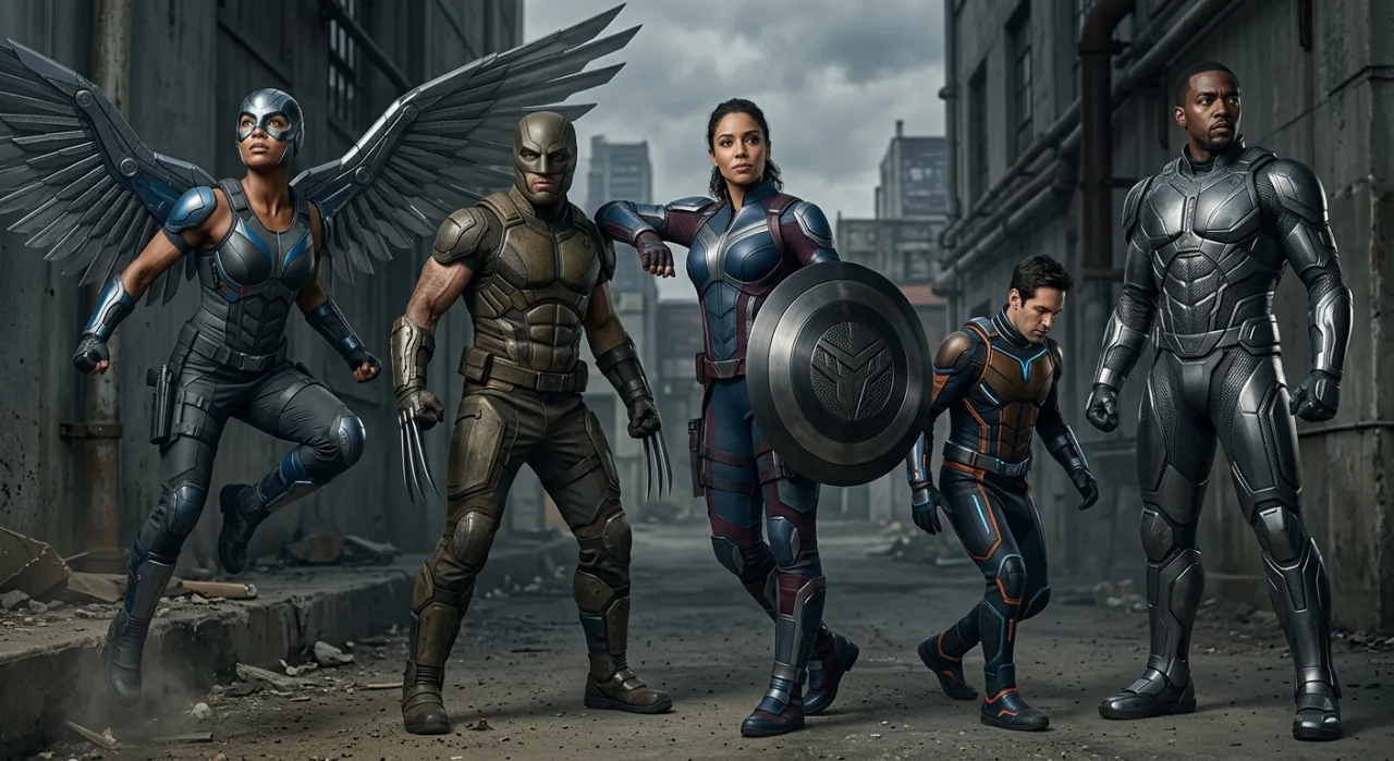 Wasp com halteres, Wolverine flexionando, Black Panther em prancha, Hank Pym smartwatch, Cap. America levantando barra