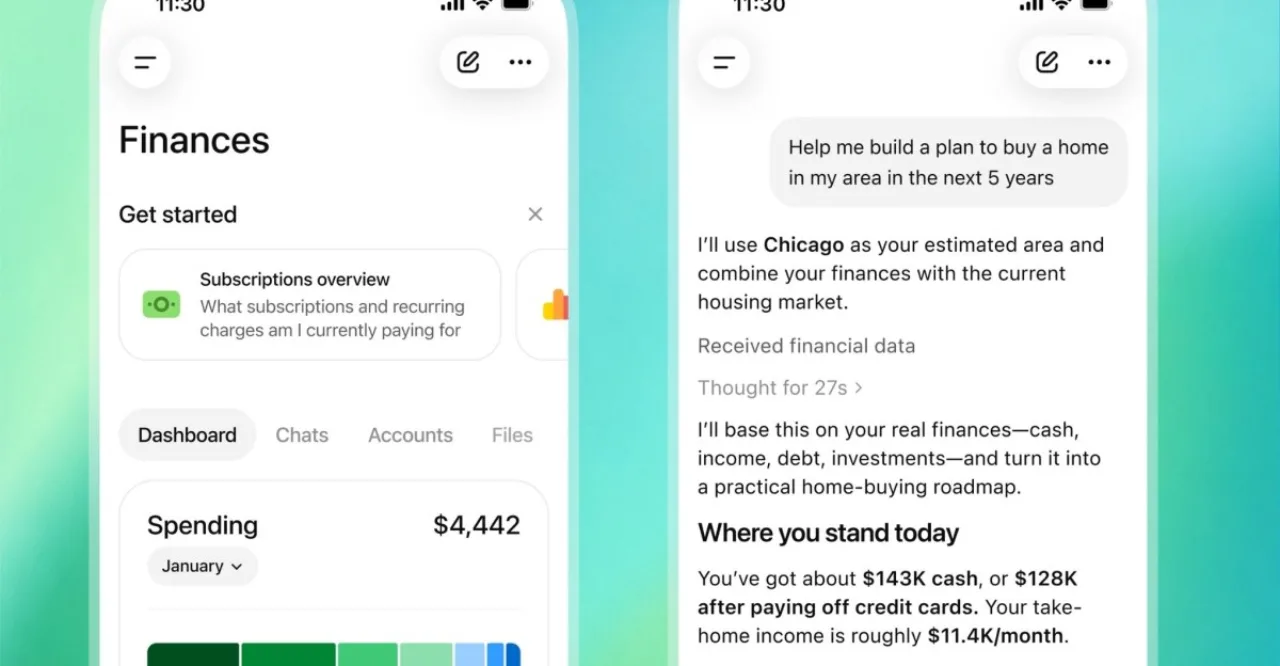 Pessoa focada usando smartphone para gerenciar finanças digitais ao lado de uma salada e um monitor de batimentos