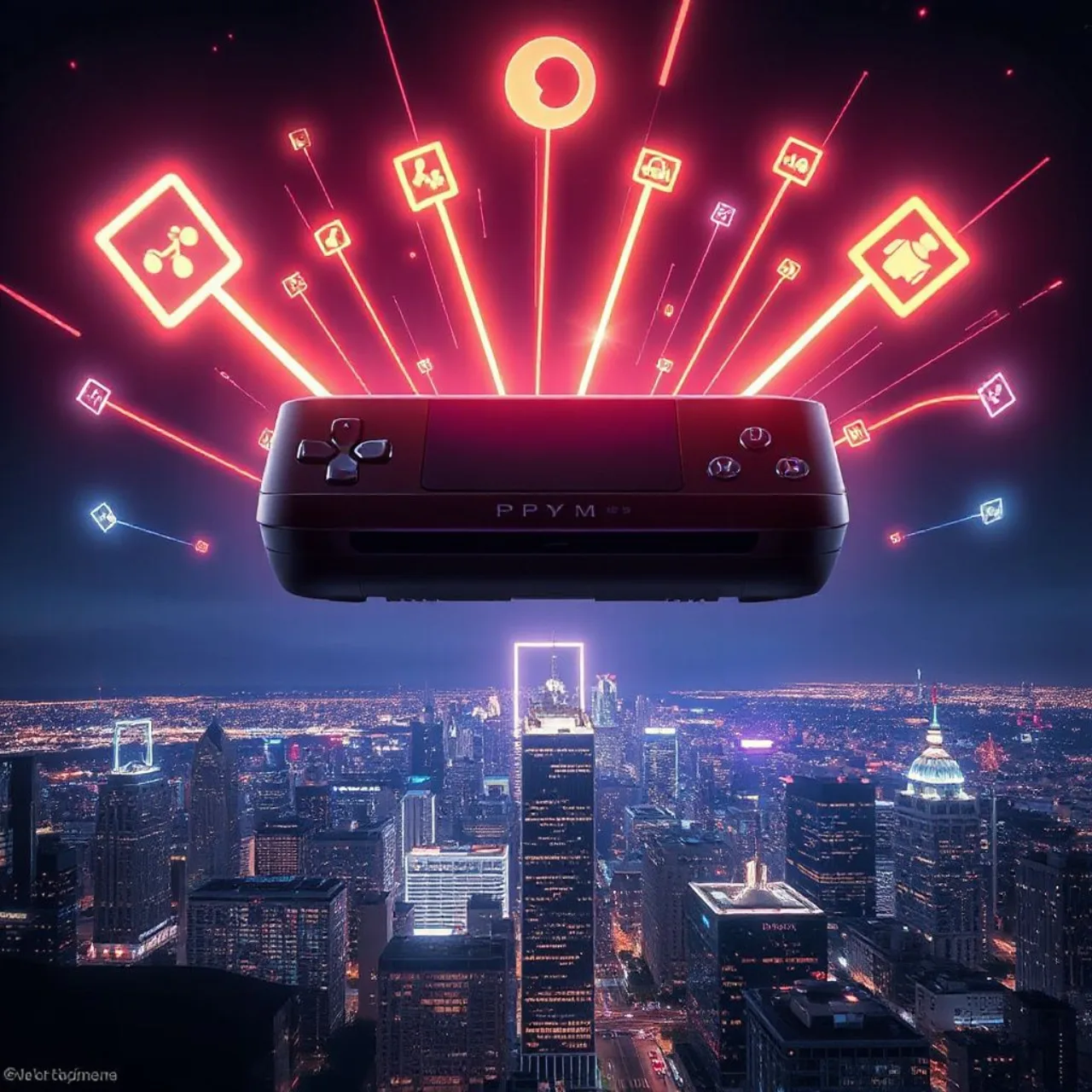 Logotipo da Xbox ao lado do selo de GTA VI, com um controle Xbox sobre um fundo de skyline urbano