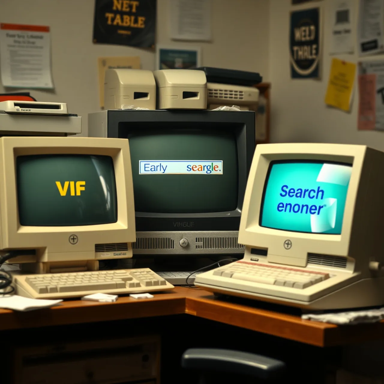Corredor em esteira de academia, vestindo roupa neon, olhando para um monitor CRT antigo com tela verde