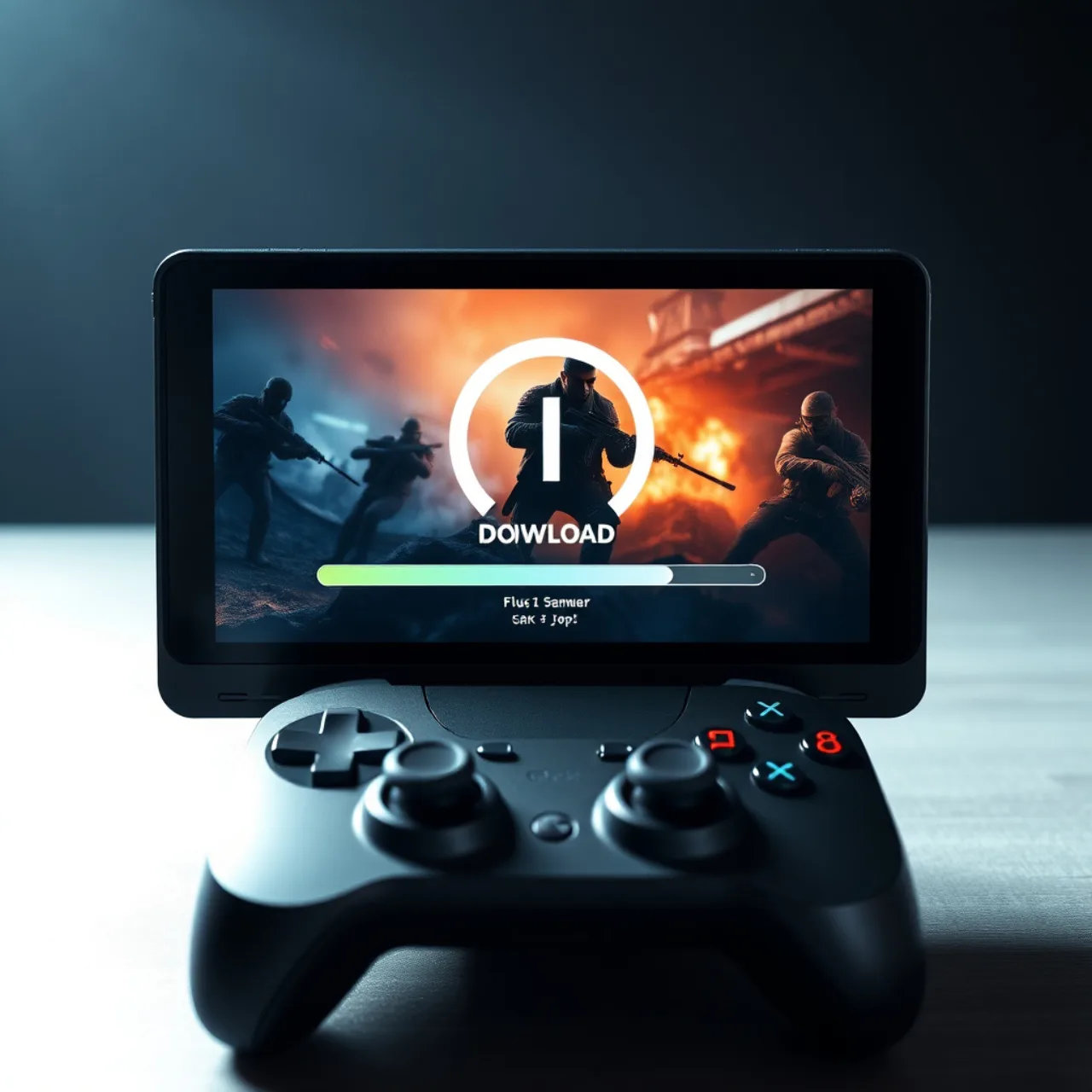 Jogador concentrado, usando headset, fazendo agachamento com controle Xbox na mão, ao lado de garrafa d'água