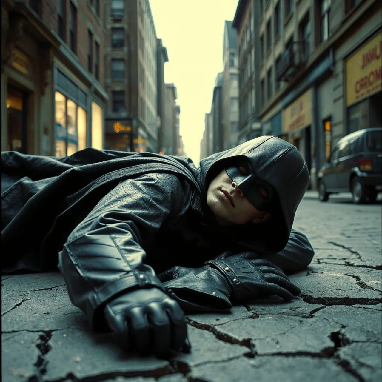 Capa de quadrinho mostra Batman caído, com o símbolo do morcego ao fundo e o logotipo da DC