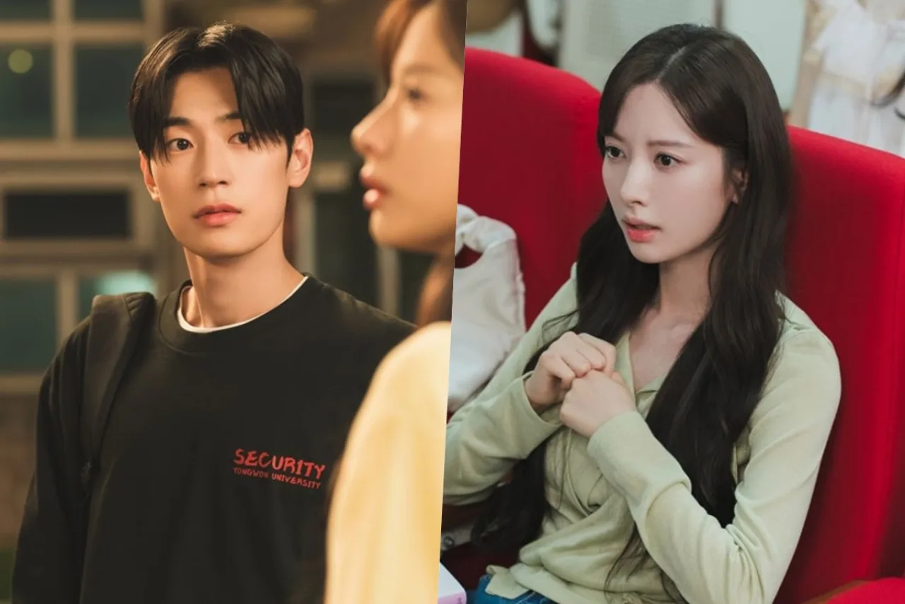 Kim Ji‑yeon (Bona) e Park Seo‑ham aparecem abraçados no quarto, trocando olhares surpresos na quinta temporada