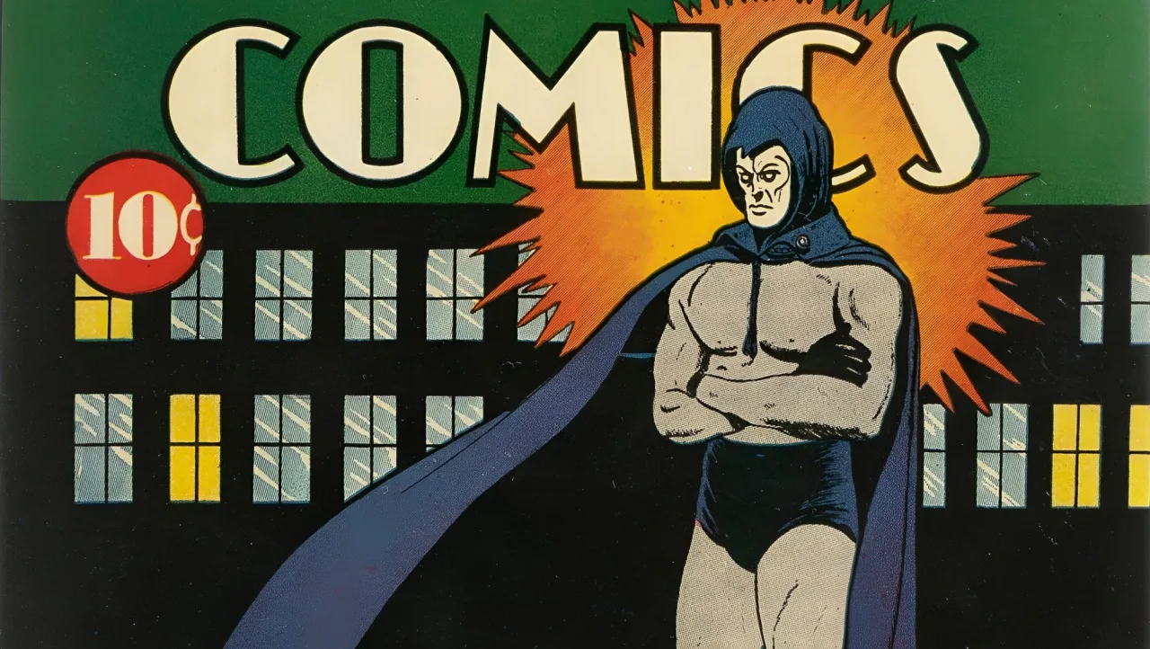 Capa de More Fun Comics #52 com o Spectre em pose sombria, selo “Near‑Mint” e martelo de leilão ao fundo