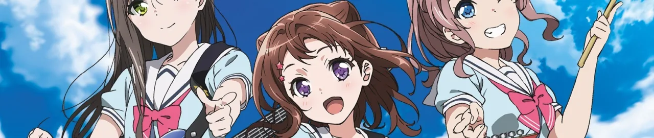 Personagens de BanG Dream! em poses dinâmicas, segurando guitarras e microfones, sobre fundo vibrante com data “16/10”
