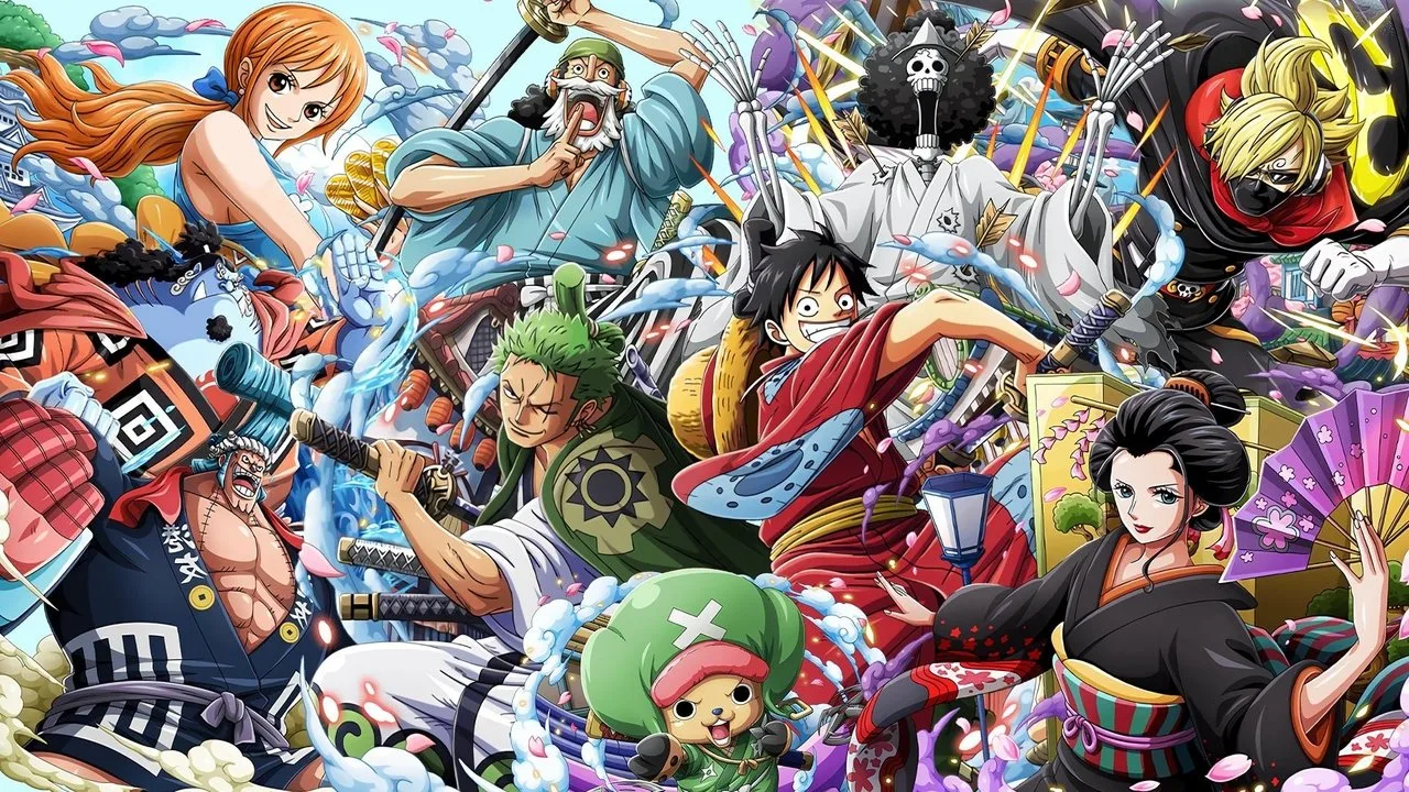 Jovem de camiseta do Luffy faz flexões ao lado de pôster de God Valley na academia