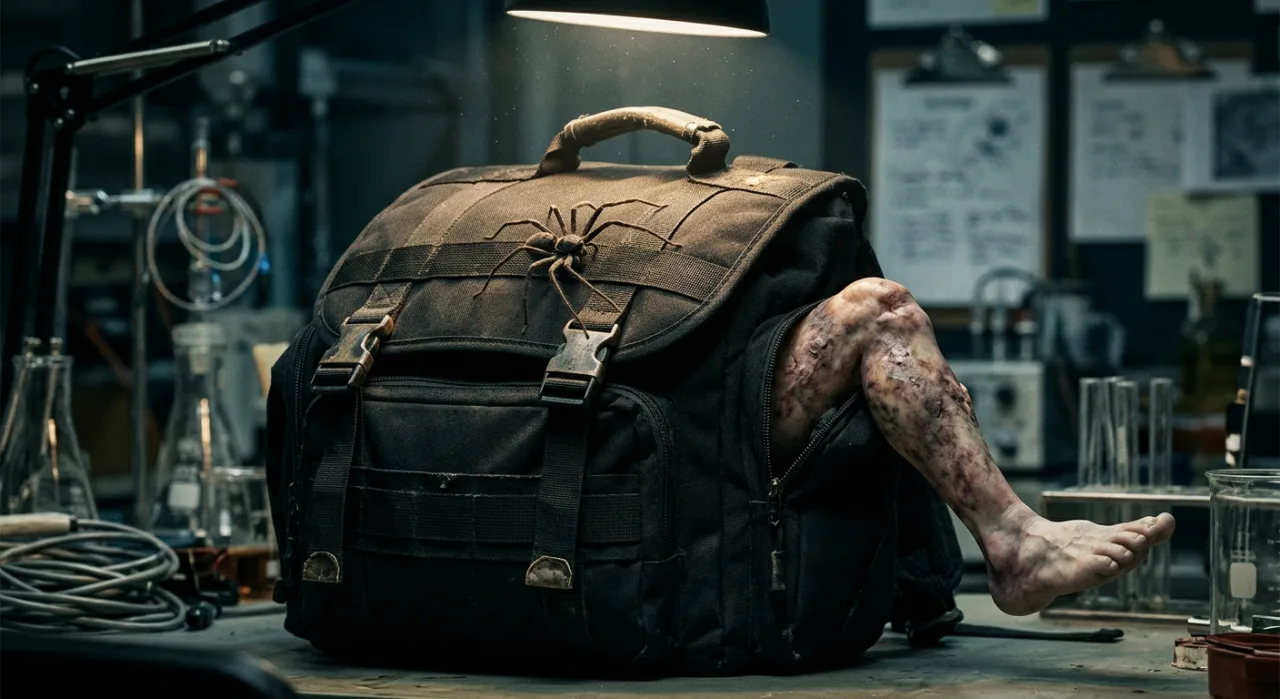 Uncle Ben mutado em aberração aracnídea ao lado de Peter Parker assustado, com o título Midnight Spider‑Man ao fundo