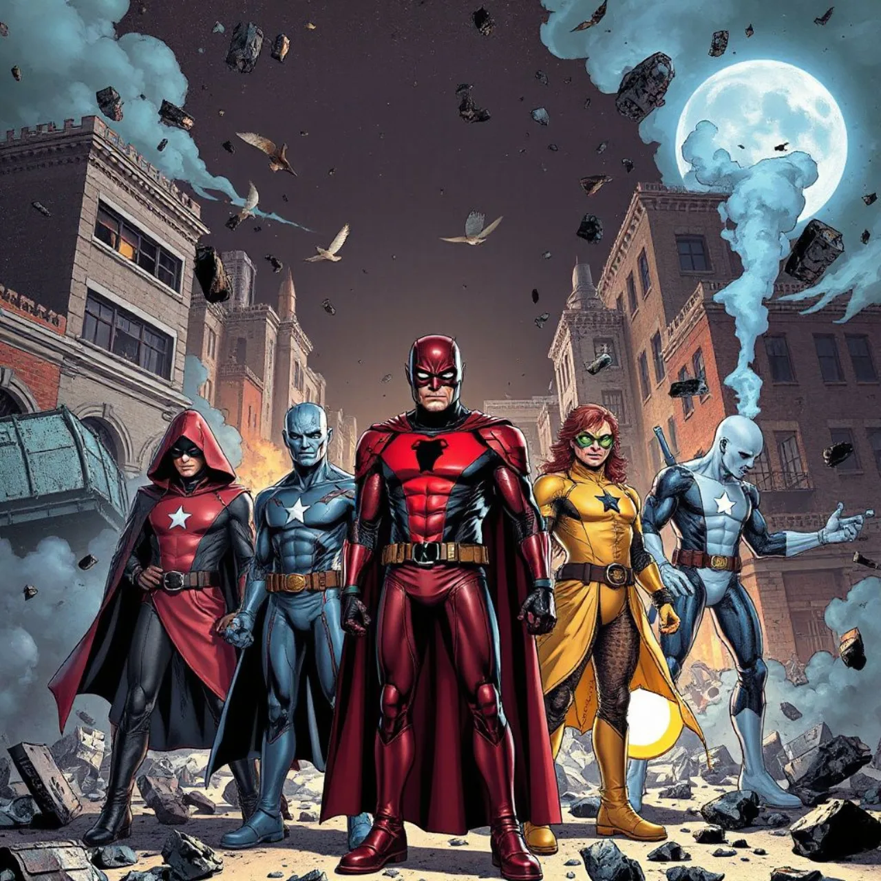 Capa de Doom Patrol #1 (2016) com Gerard Way, mostrando a equipe bizarra em cores vibrantes e logo da Young Animal