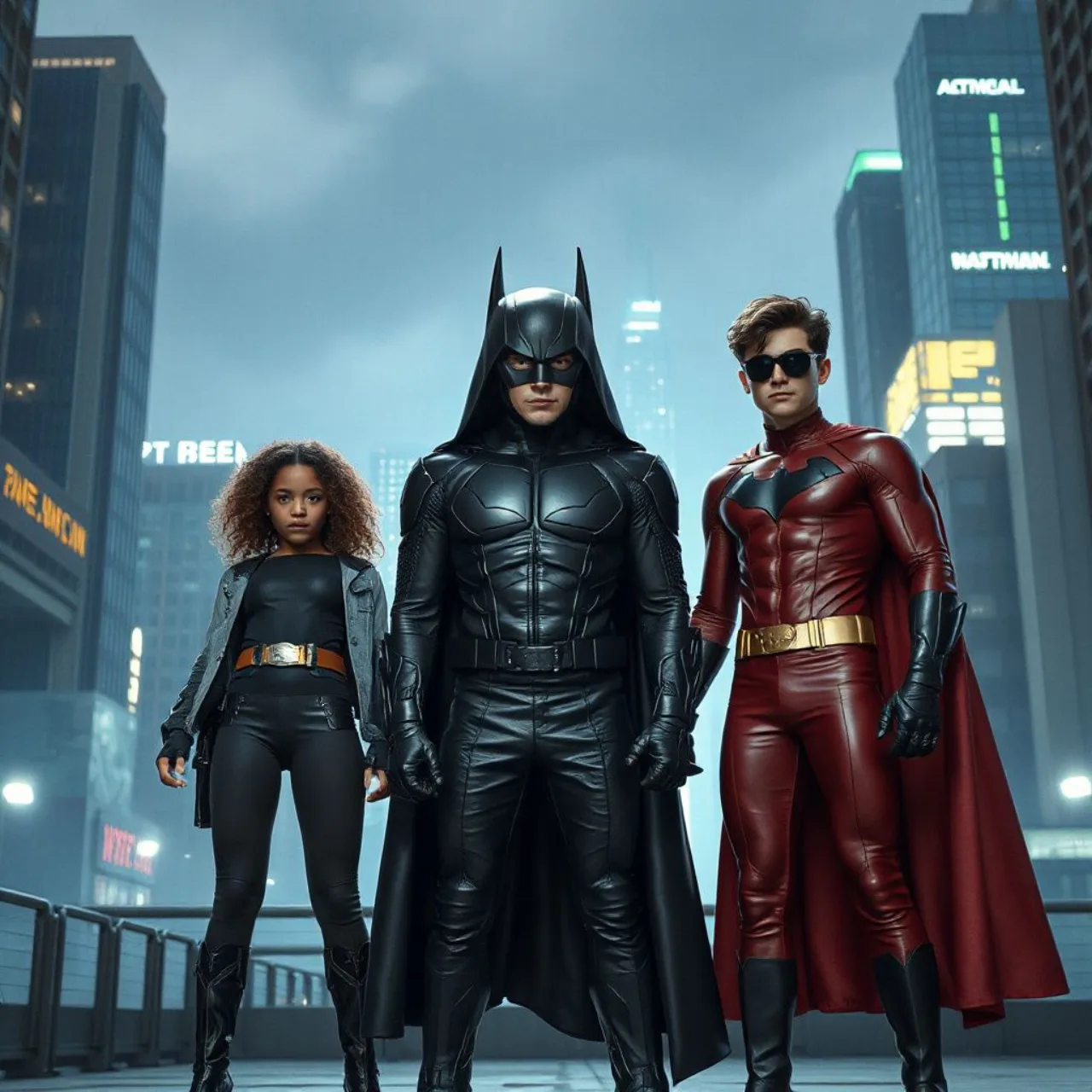 Superboy em seu traje azul e vermelho ao lado de Lex Luthor em terno, ambos diante de um portal kryptoniano iluminado