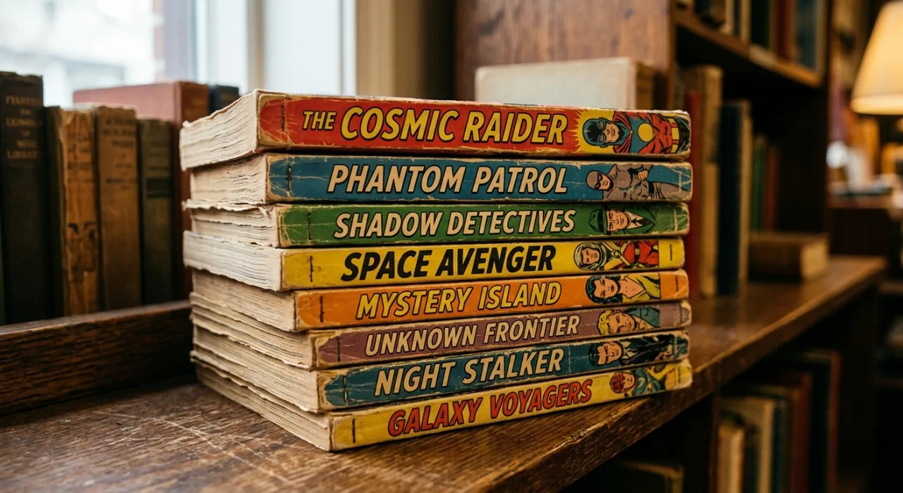 Jovem levanta halteres ao lado de pilhas de quadrinhos Epic Comics clássicos, com capa de “The Punisher” em destaque