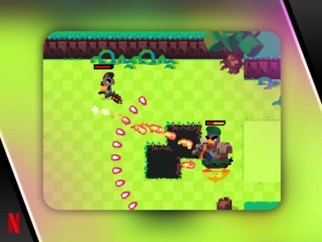 Pessoa correndo ao ar livre usando fones de ouvido, segurando celular com tela de jogo vibrante