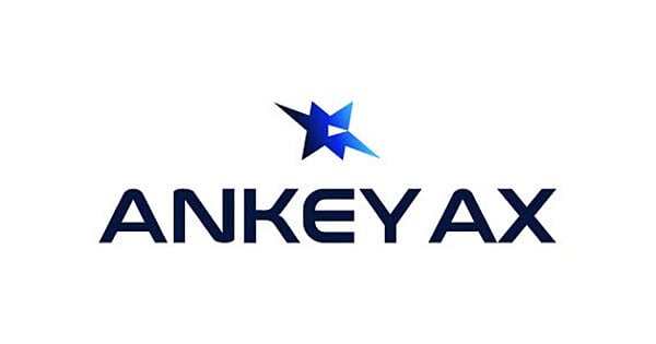 Logotipo da Ankey AX ao lado do antigo Topco Media, rodeado por ícones de IA e painéis de webtoon digital