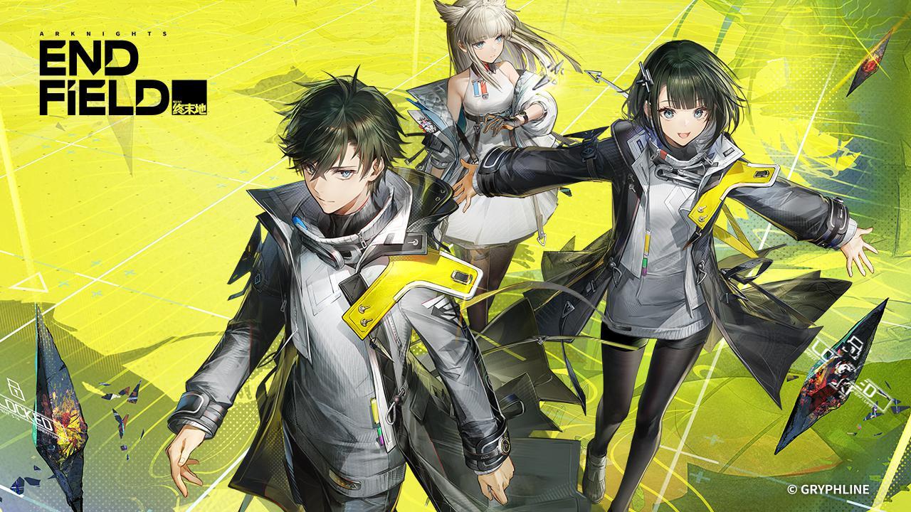 Personagem de Arknights: Endfield explorando um cenário tecnológico futurista com equipamentos de sobrevivência