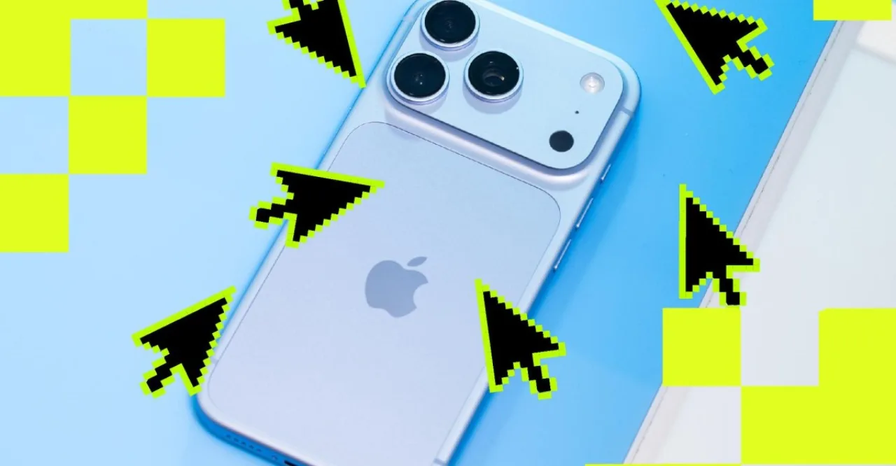 iPhone 18 Pro exibindo sua lente com abertura variável ao lado de telas de edição fotográfica da Apple