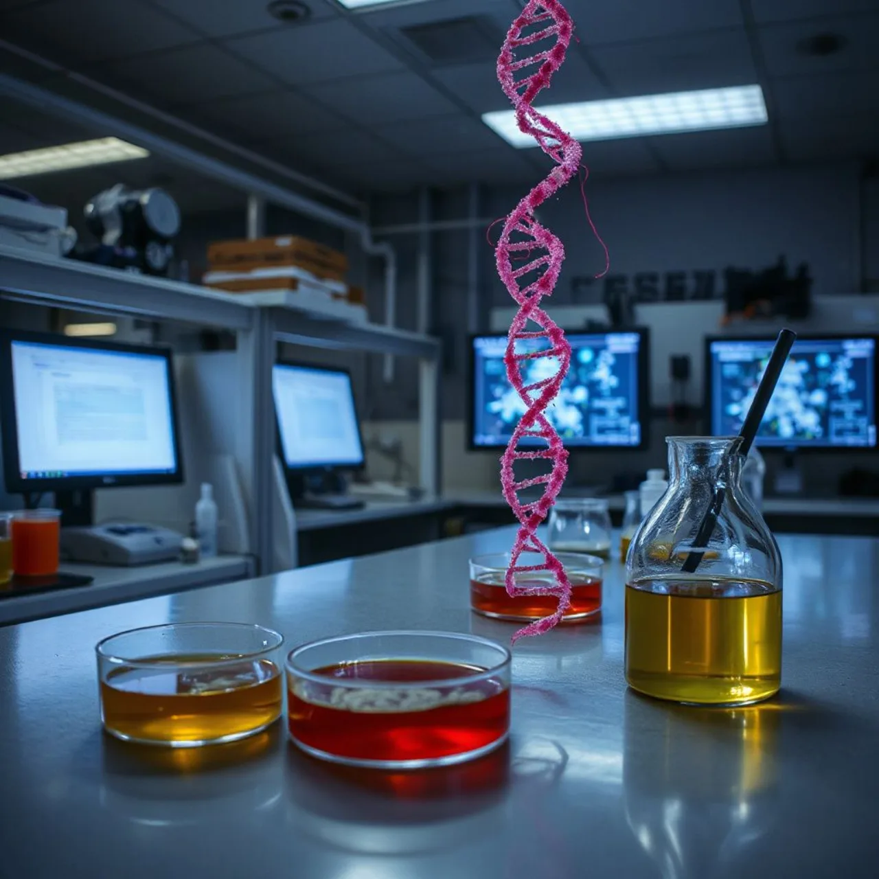 Tela mostra modelo 3D de enzima similar ao CRISPR com logo da Anthropic