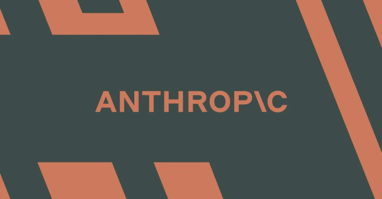 Logotipo da Anthropic ao lado de um robô ameaçador e silhueta humana sob um sinal de alerta vermelho