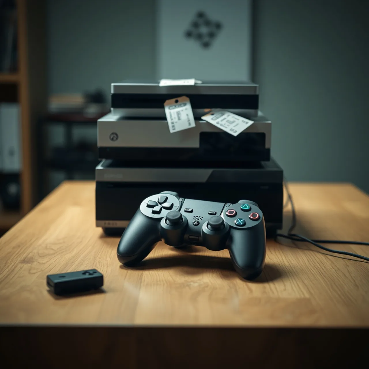 Um gamer suado, vestindo camiseta esportiva, segurando um controle enquanto levanta halteres ao lado de um Xbox Series X