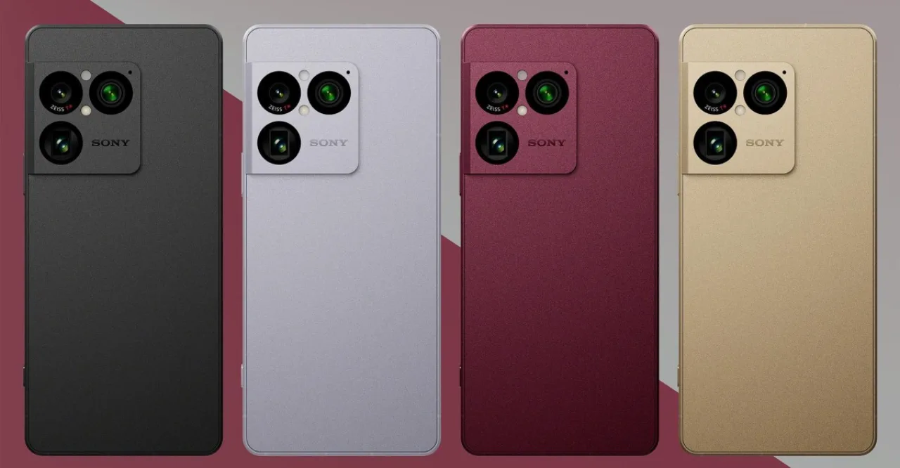 Sony Xperia 1 VIII sobre tapete de ioga ao lado de halteres, uma maçã verde e uma garrafa de água mineral