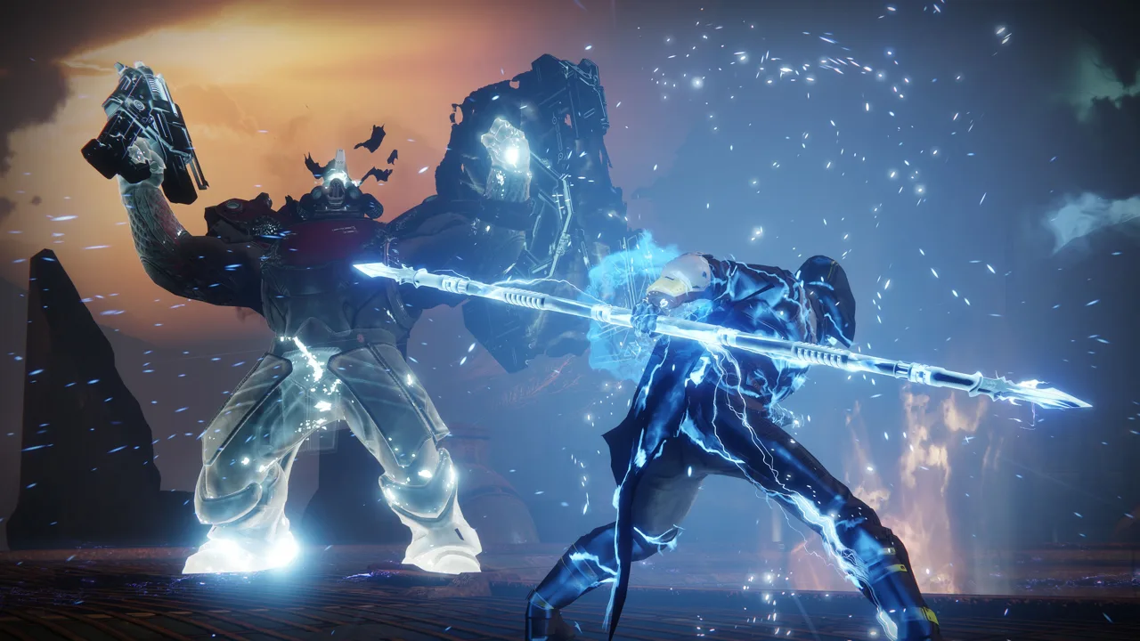 Corredor em esteira olha para tela mostrando gráfico descendente de demissões da Bungie