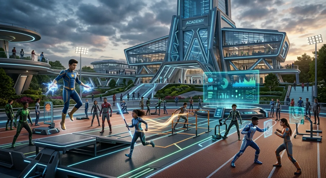 Logotipos de Xavier’s School, Avengers Academy, Legion Academy, Future Foundation e Titans Academy