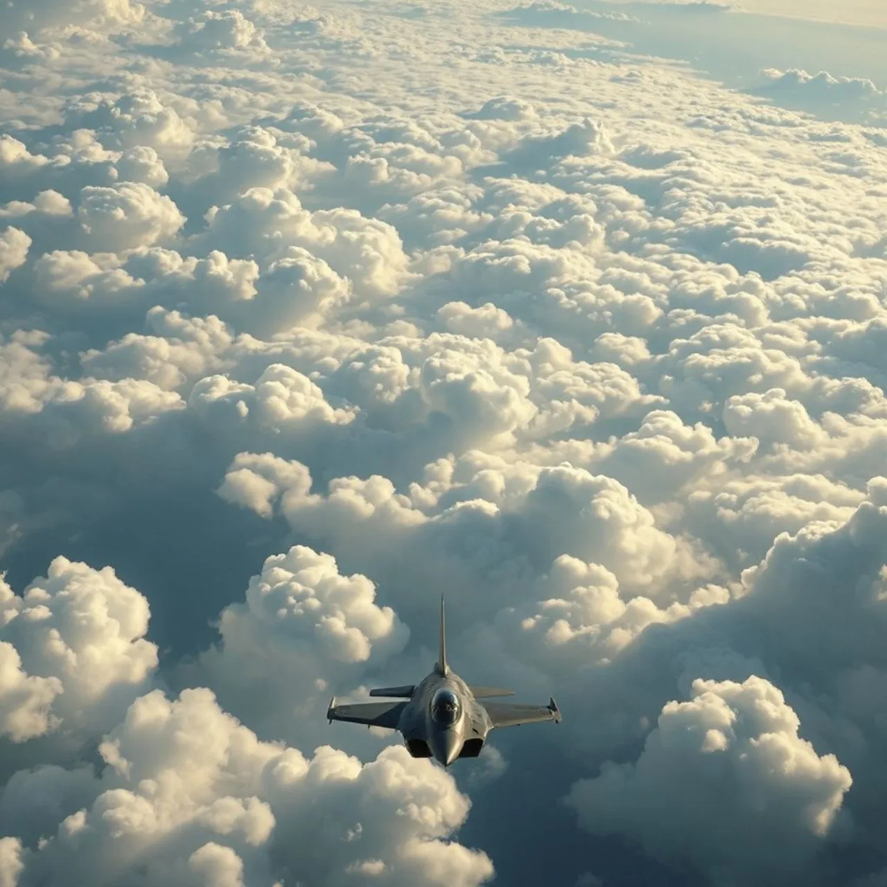 Jato de combate sobre nuvens realistas, com o logo de Ace Combat 8 ao fundo
