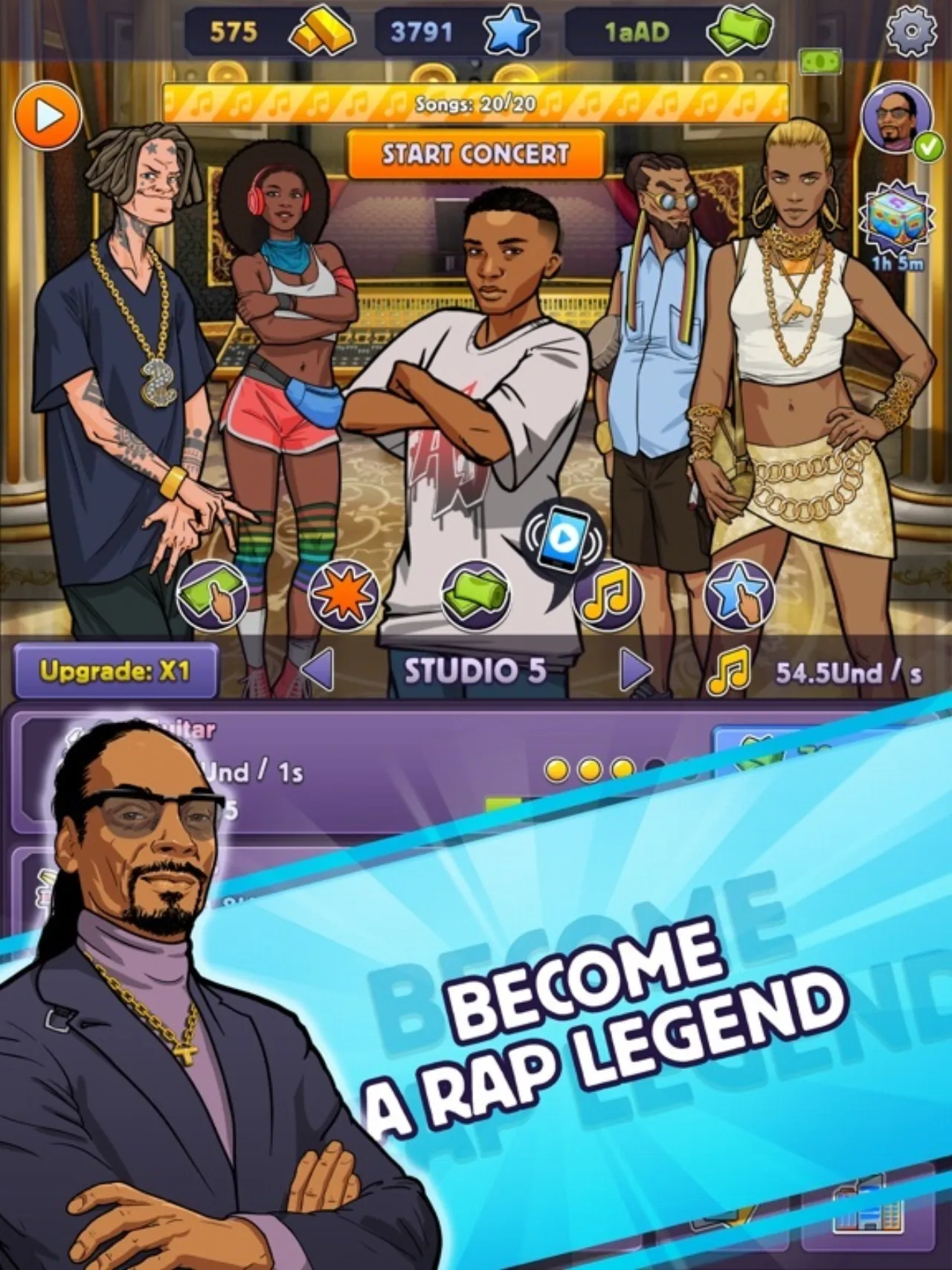 Tupac e Snoop Dogg em estilo cartoon vestindo roupas de academia, segurando halteres e fones