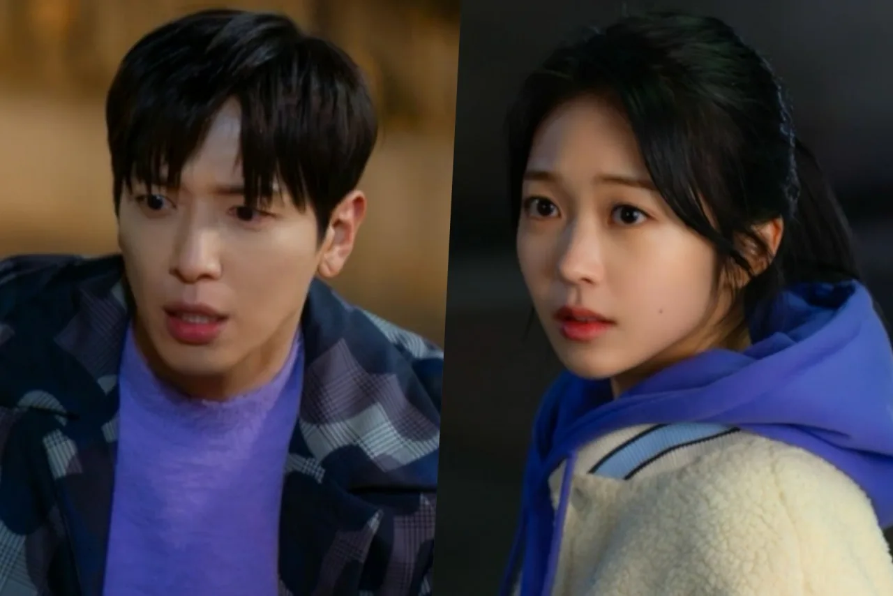 Jung Yong Hwa e Hong Seung Hee posam juntos, ao fundo o logo colorido de Oh! My Guard