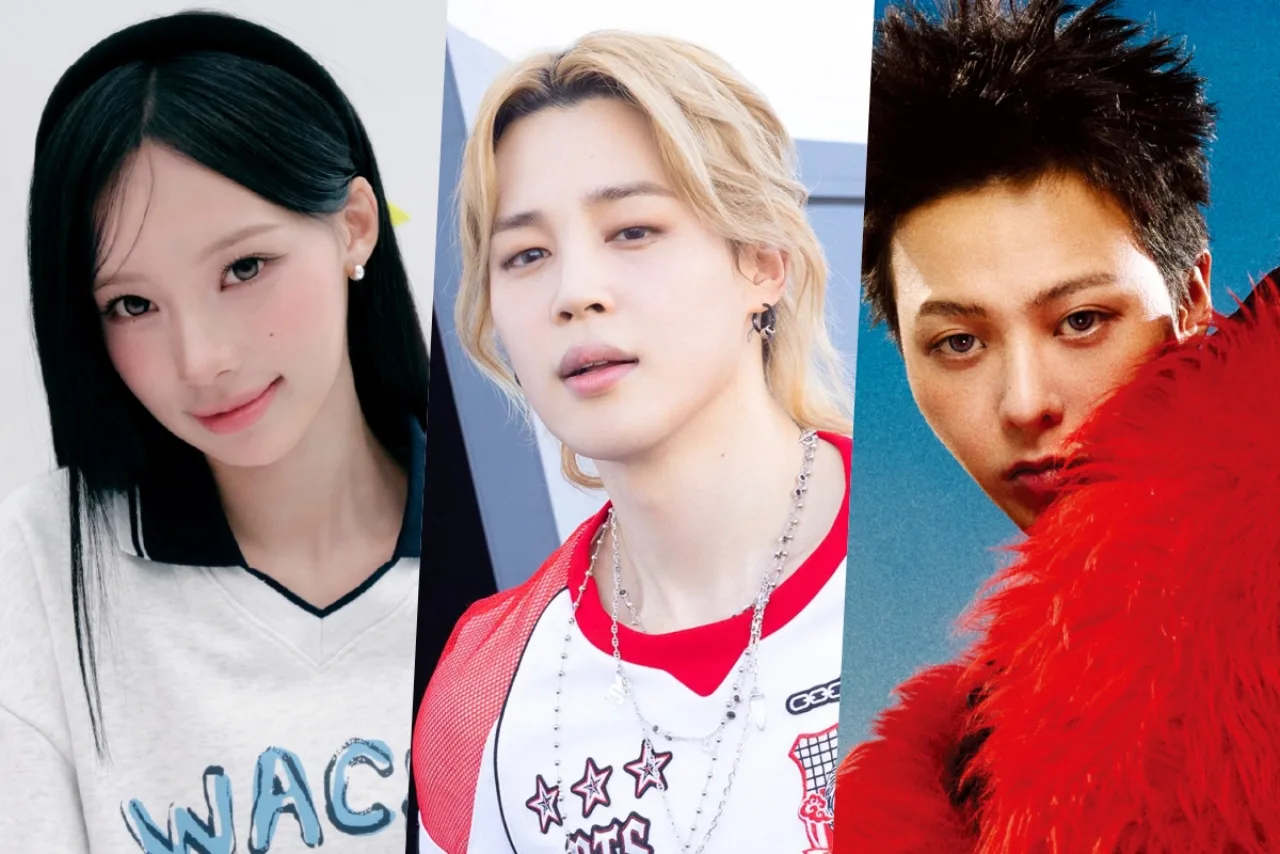 Woni da RESCENE e G‑Dragon do BIGBANG posam ao lado de um gráfico de ranking de reputação de idols de setembro
