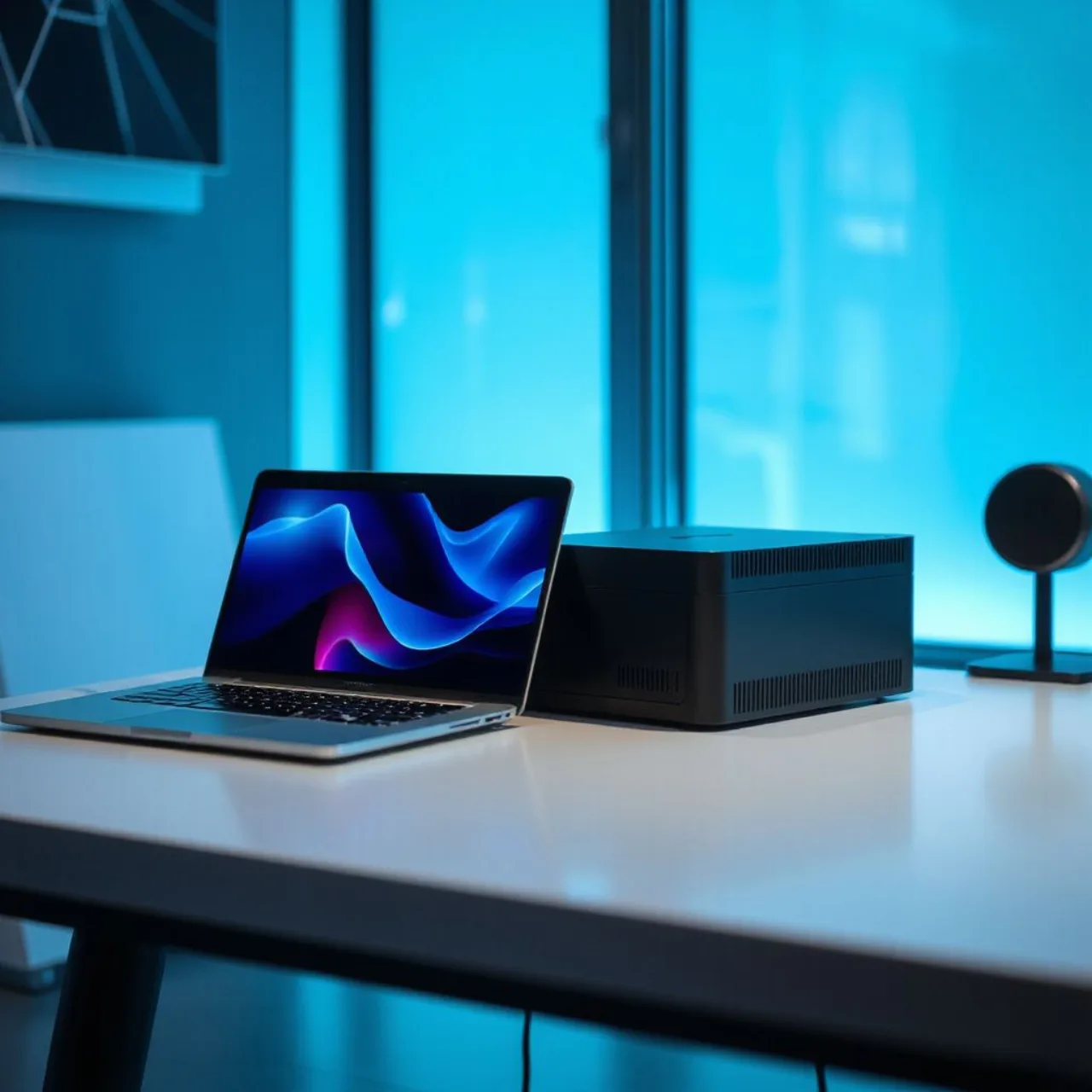 Surface Laptop Ultra aberto, exibindo tela com logo Nvidia RTX Spark ao lado do Dev Box em destaque