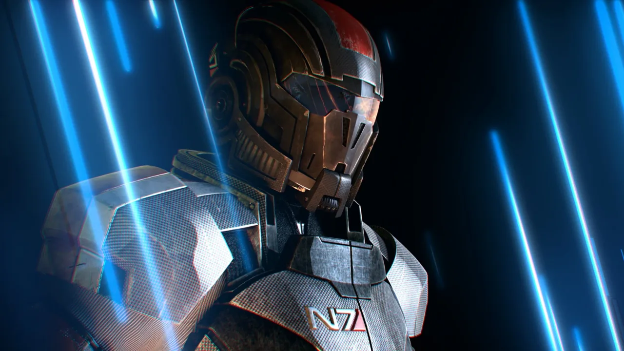 Logotipo da EA sobre emblema N7 riscado e arte de Star Wars Battlefront 3 em destaque