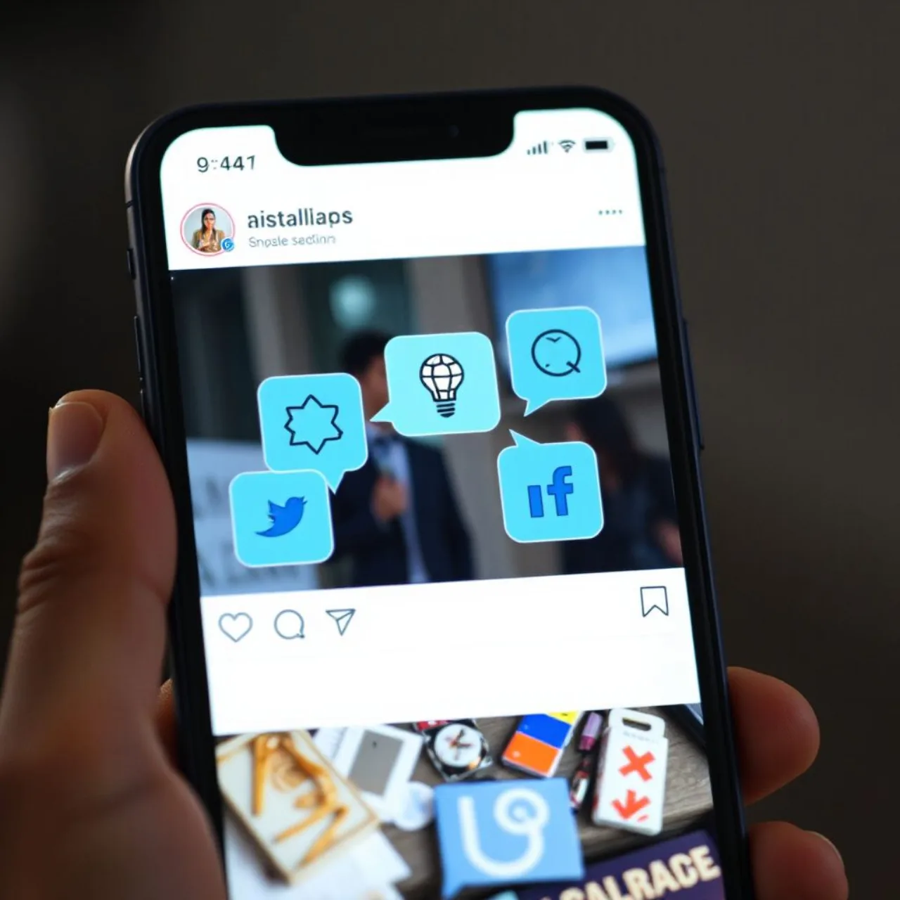 Tela de smartphone exibindo o Instagram Edits com ícone de assistente IA ao lado de filtros e métricas