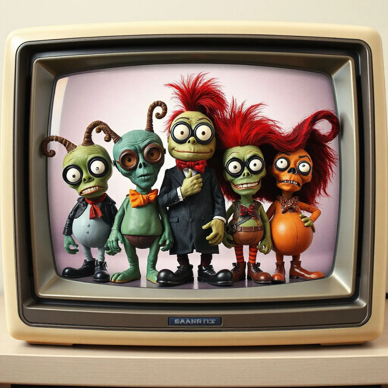 Logotipo laranja da Nickelodeon ao fundo, cercado por cinco personagens icônicos de desenhos estranhos dos anos 90