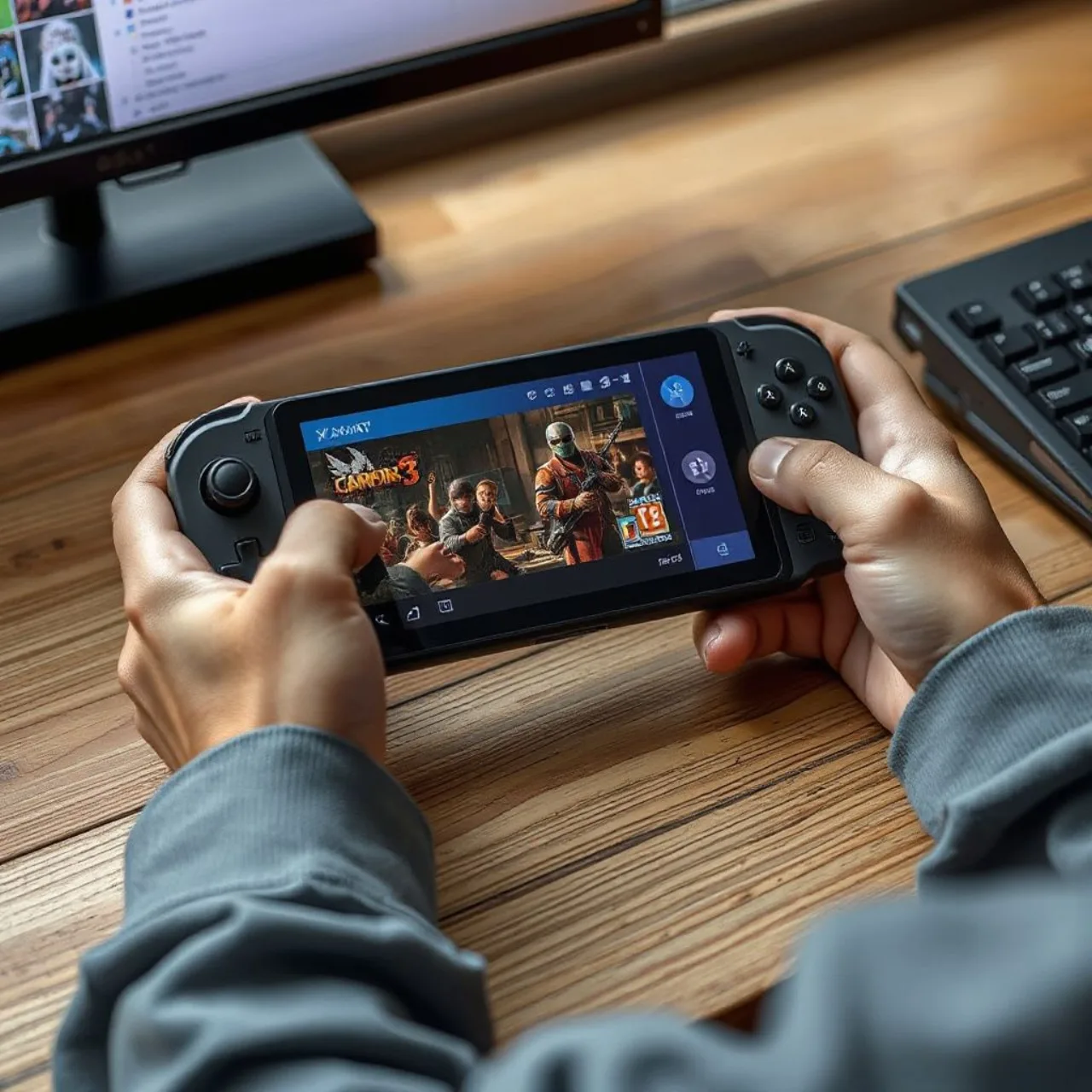 Console Nintendo Switch 2 ao lado de várias Game‑Key Cards coloridas, com gráfico de crescimento ao fundo