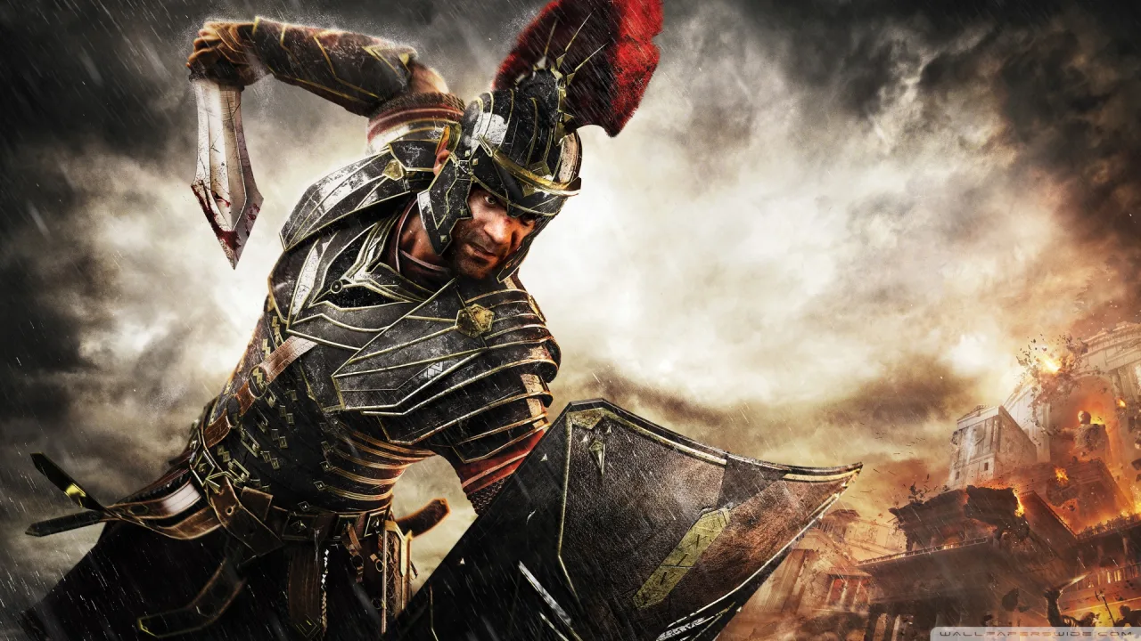 Atleta segurando um haltere enquanto olha para um console Xbox com a capa de Ryse 2 ao fundo