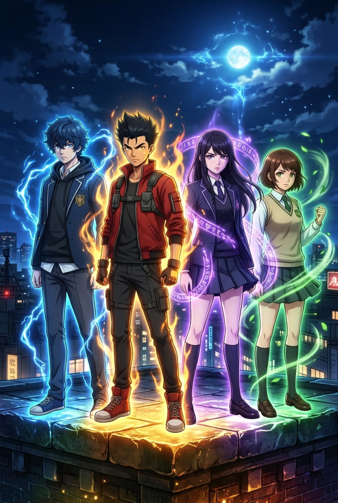 Os dois dubladores Nobuhiko Okamoto e Natsuki Hanae aparecem ao lado do logo de Phantom Busters