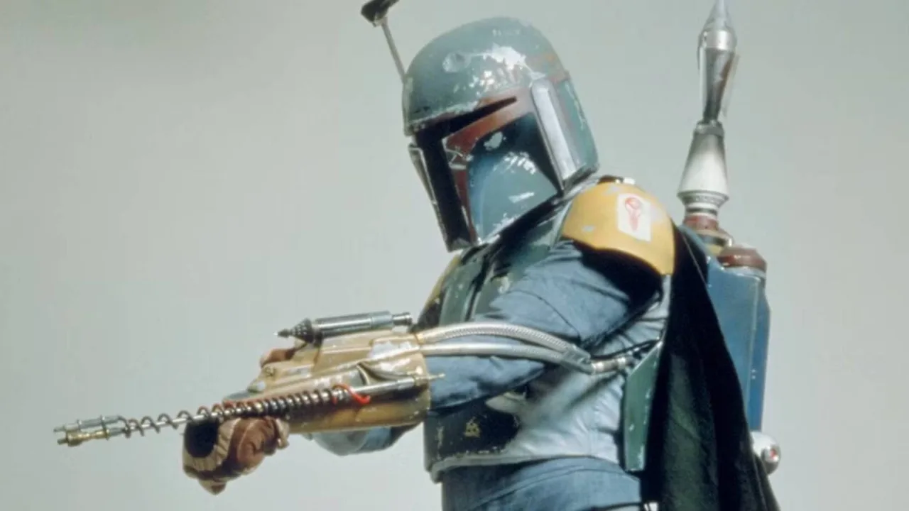 Figura Kenner do Boba Fett em embalagem 21‑Back A, exibindo a caixa rara e o boneco em pose icônica