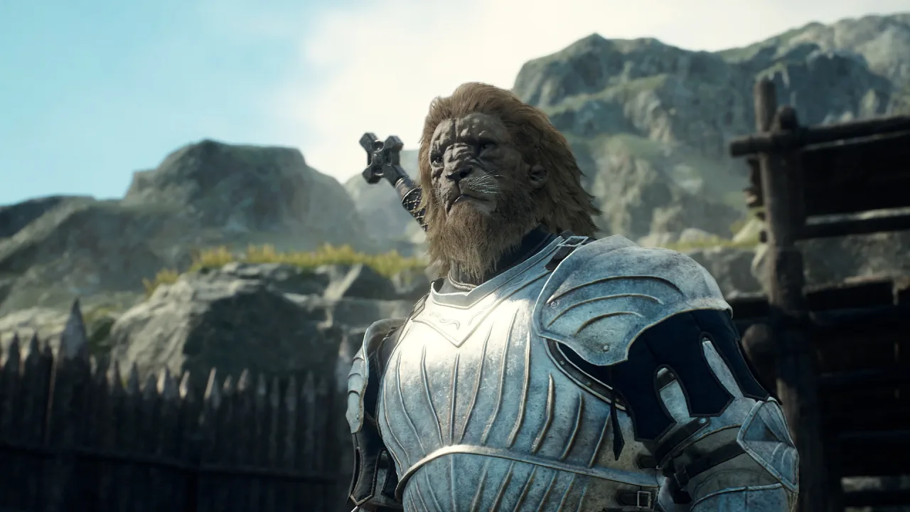Jogador em postura de agachamento segurando controle, ao fundo pôster da nova região gelada de Dragon's Dogma 2