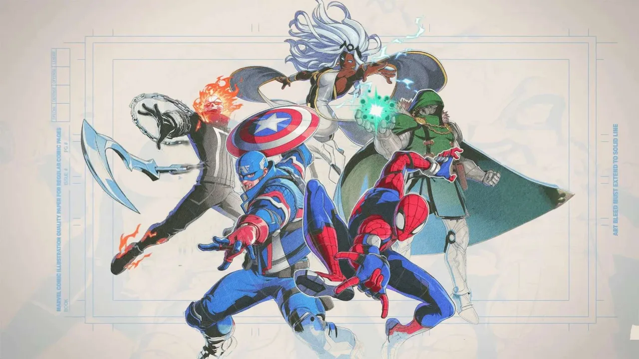 Atleta em pose de combate intenso ao lado de um controle de PS5 e uma HQ da Marvel sobre uma mesa de treino
