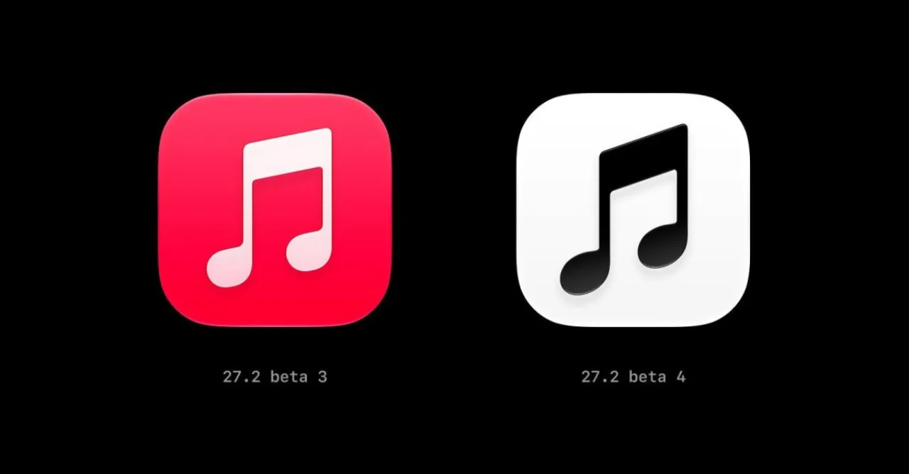 Ícone monocromático do Apple Music, com nota musical levemente inclinada, exibido na tela de um iPhone com iOS 27.2