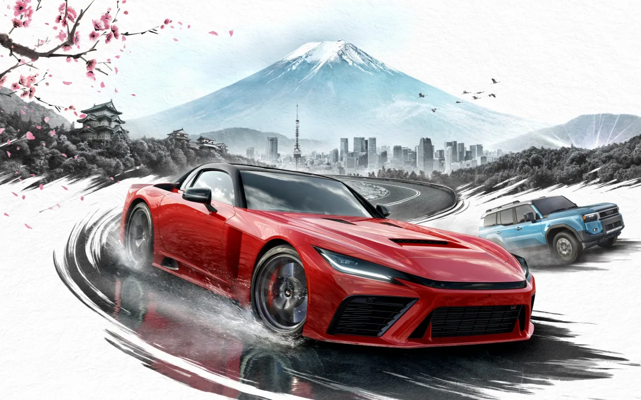 Jovem jogando Forza Horizon 6 no PS5, usando fone, enquanto faz alongamento de braços e tem garrafa d’água ao lado