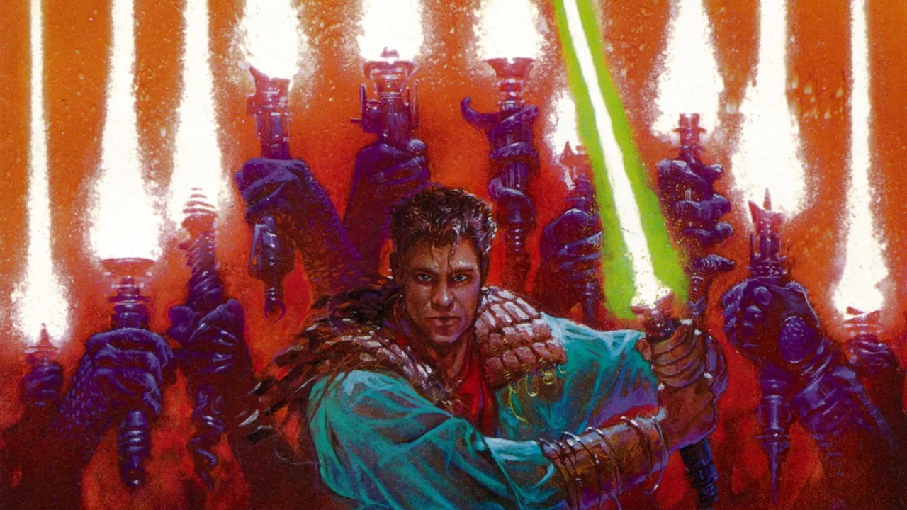 Capa da HQ “Tales of the Jedi” com Nomi Sunrider e Ulic Qel‑Droma empunhando sabres sob o logo da Disney