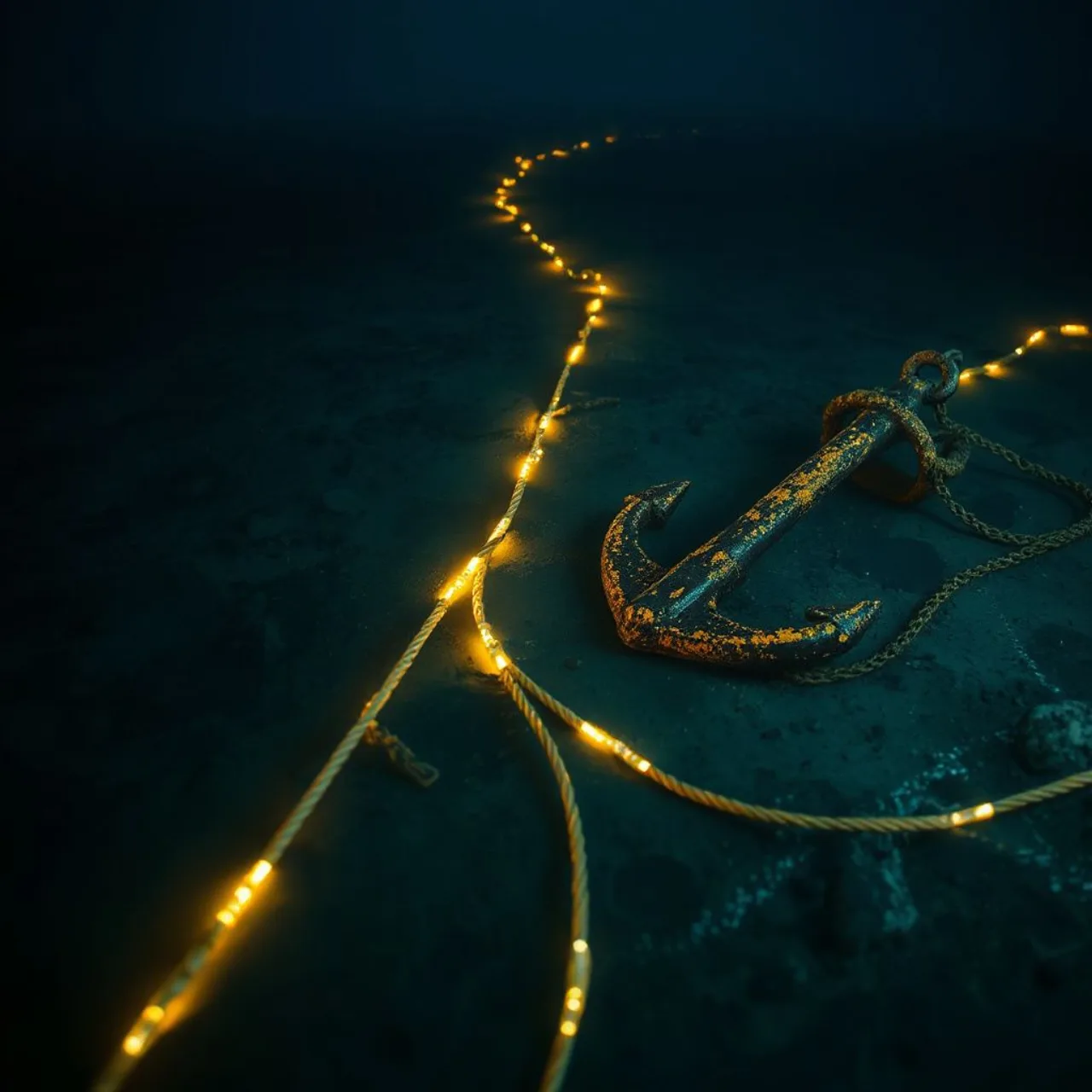 Mapa oceânico mostra cabos de fibra iluminados cruzando o mar, com um navio militar ao fundo simbolizando a ameaça