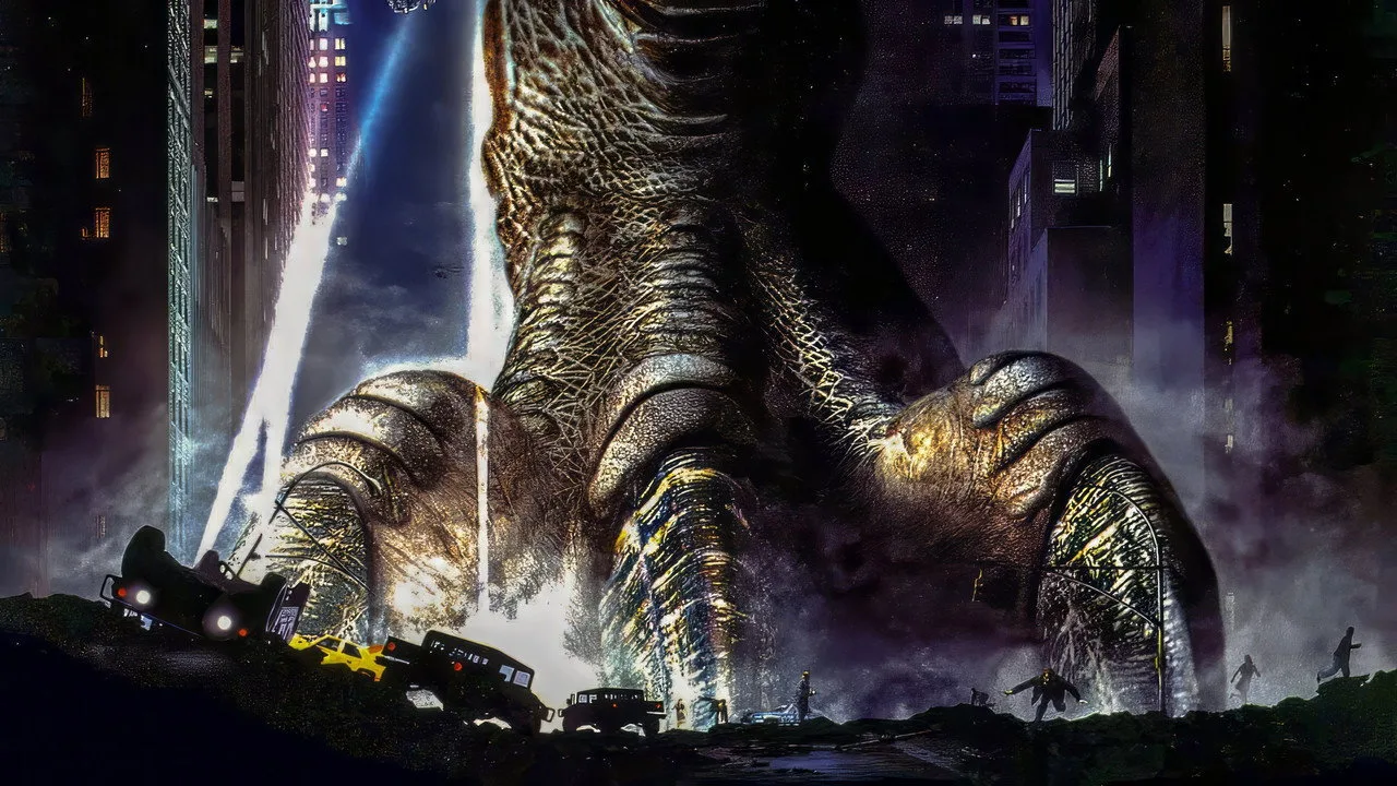 Homem em roupa de academia fazendo flexão, com TV mostrando Godzilla ao fundo e embalagem de Taco Bell ao lado
