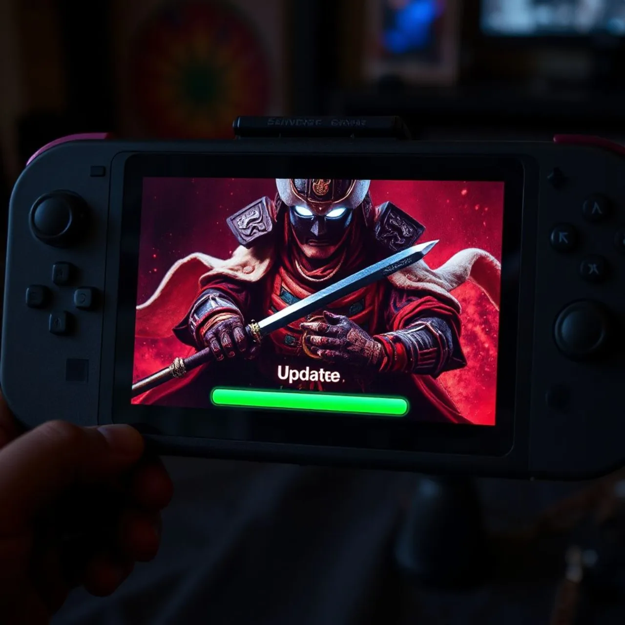 Logo de Ghost of Yotei ao lado de um PlayStation 5, com a tela do jogo exibindo o protagonista em ação