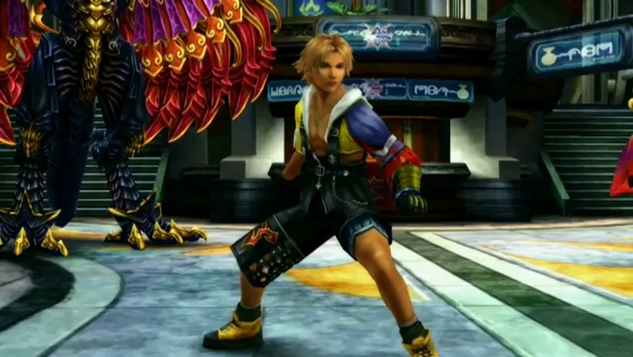 Atleta em leggings joga Final Fantasy X no Switch 2 enquanto faz agachamento com halteres