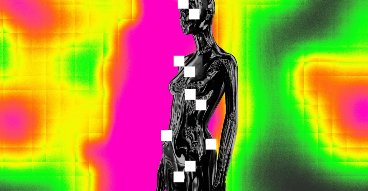 Tela de computador exibindo código Python ao lado de um avatar digital meio desfocado, sugerindo manipulação de imagens