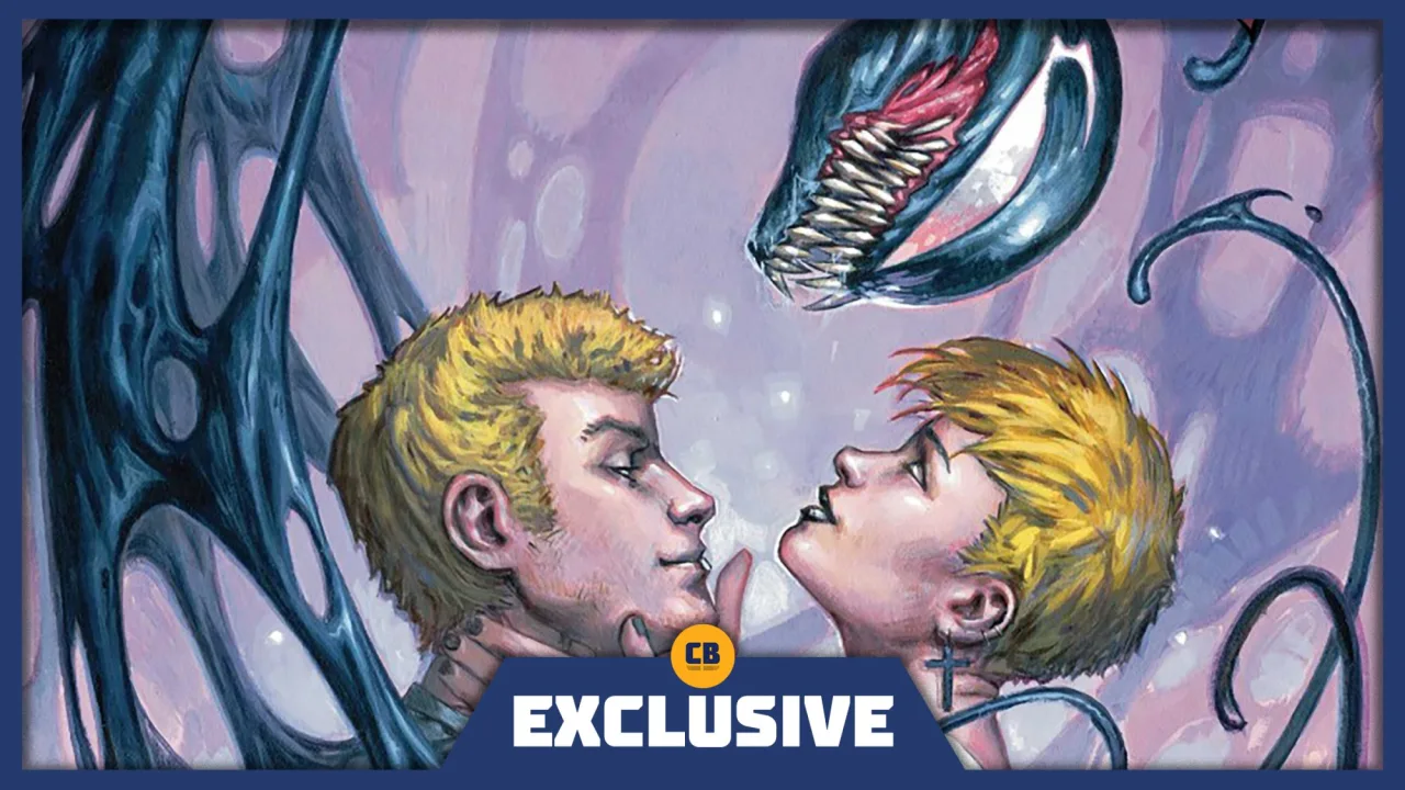 Capa de Venom #1 com Eddie Brock fundido ao simbionte e capa de Venom #2 ao lado, apresentando Yelena Belova
